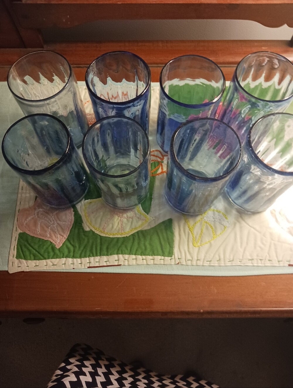 Set Of 8 Blue Handblown Tumblers From MEXIC0. Capacity About 12 Oz